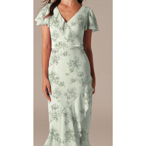AW BRIDAL 10 L Pistachio Green Penoy floral Celia formal maxi dress NEW b95